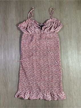 Pink Smocked Floral Spaghetti-Strap Dress Women's Small Summer Beach